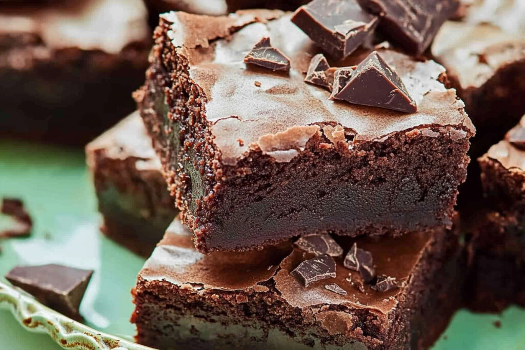 Mint Chocolate Brownies with a soft, fudgy texture topped with minty frosting and chocolate drizzle.