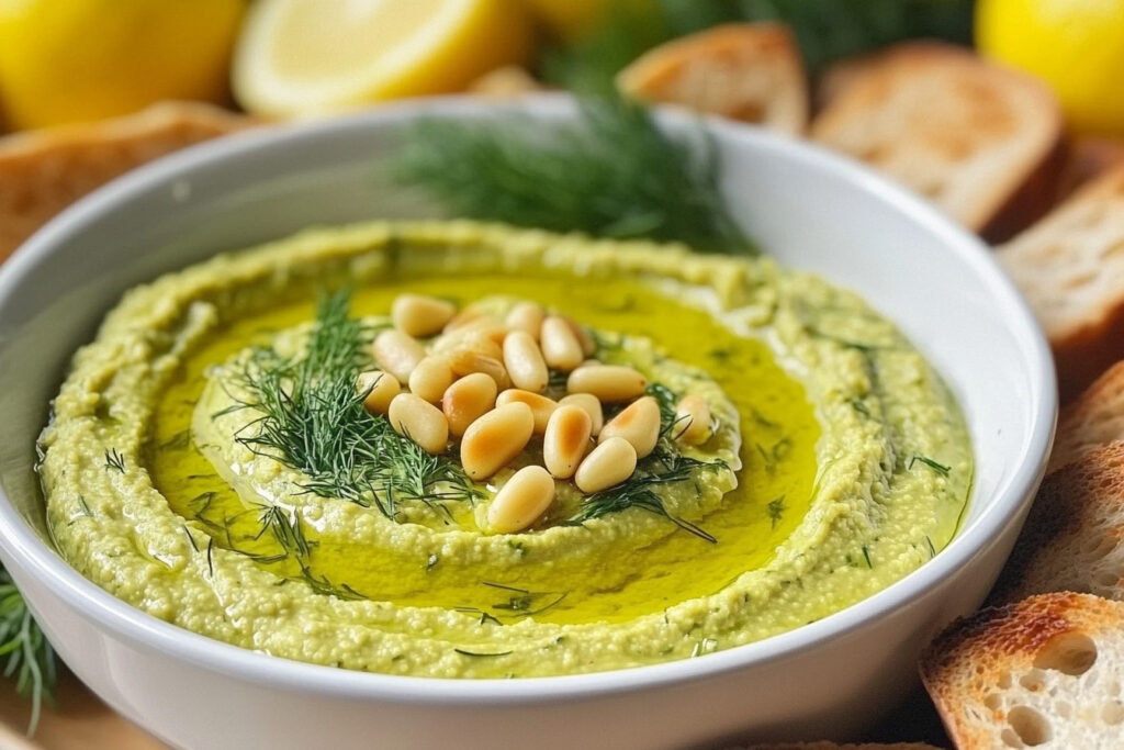 Creamy Vegan Hummus with Lemon and Dill Flavor