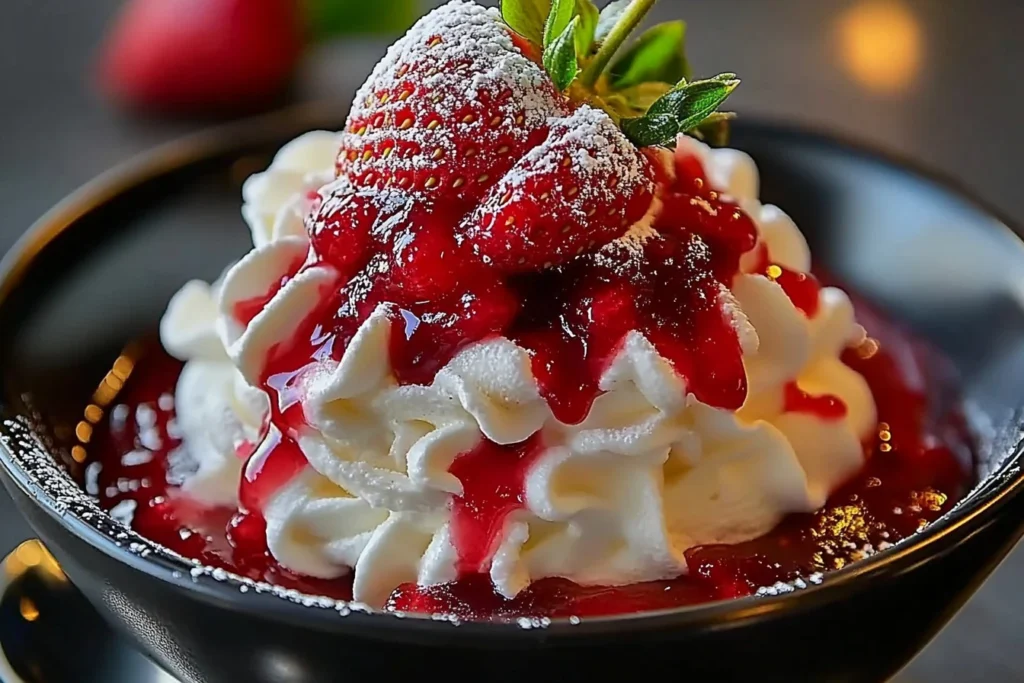 A refreshing strawberry jello dessert layered with fluffy whipped cream and fresh strawberry slices, perfect for a light and colorful treat.