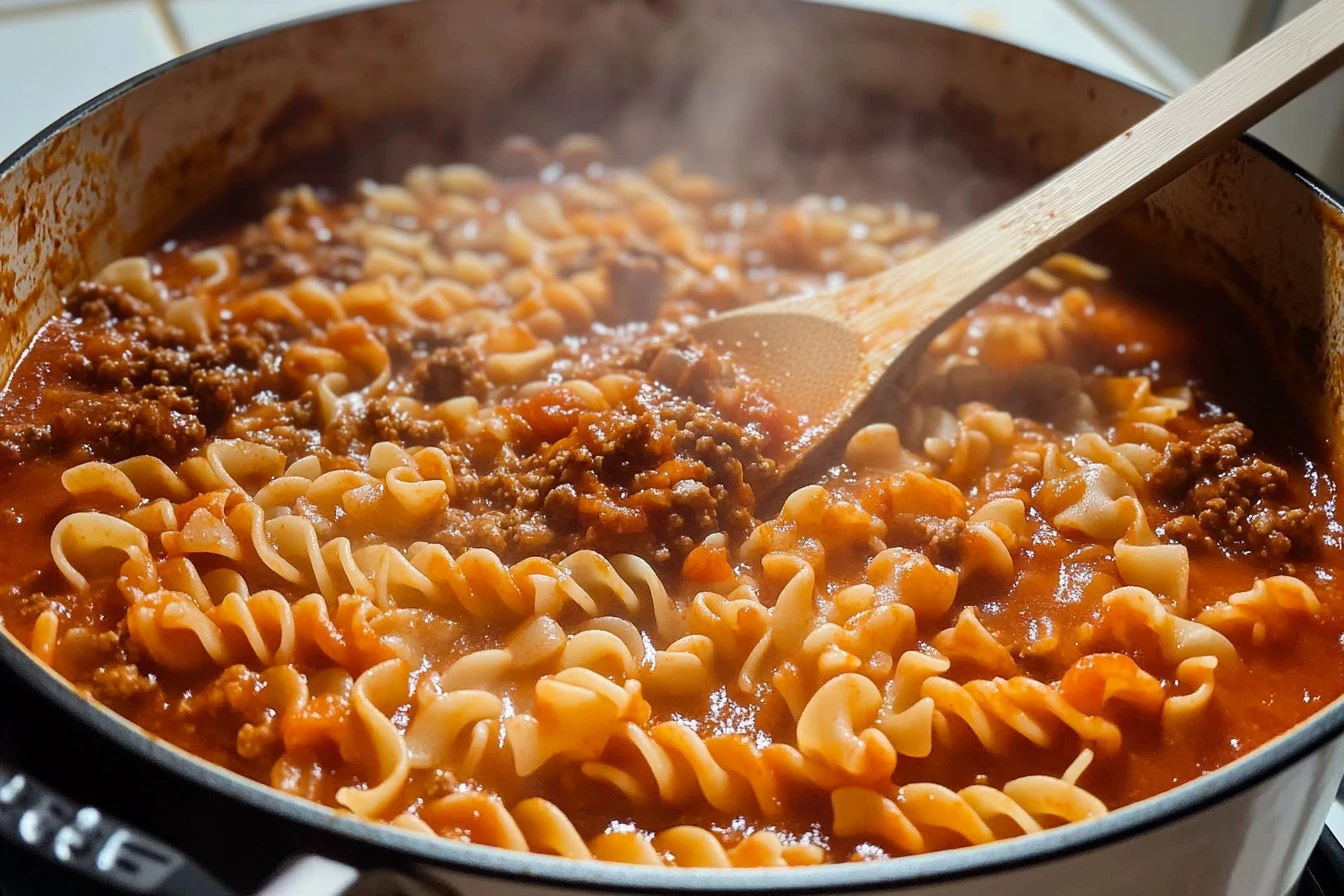 Bowl of rich and hearty lasagna soup topped with melted cheese and fresh basil.